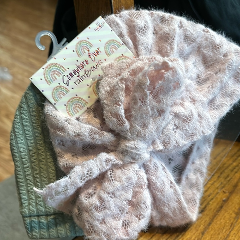 new with tags two baby girl hats and 2 bibs new w/o tags